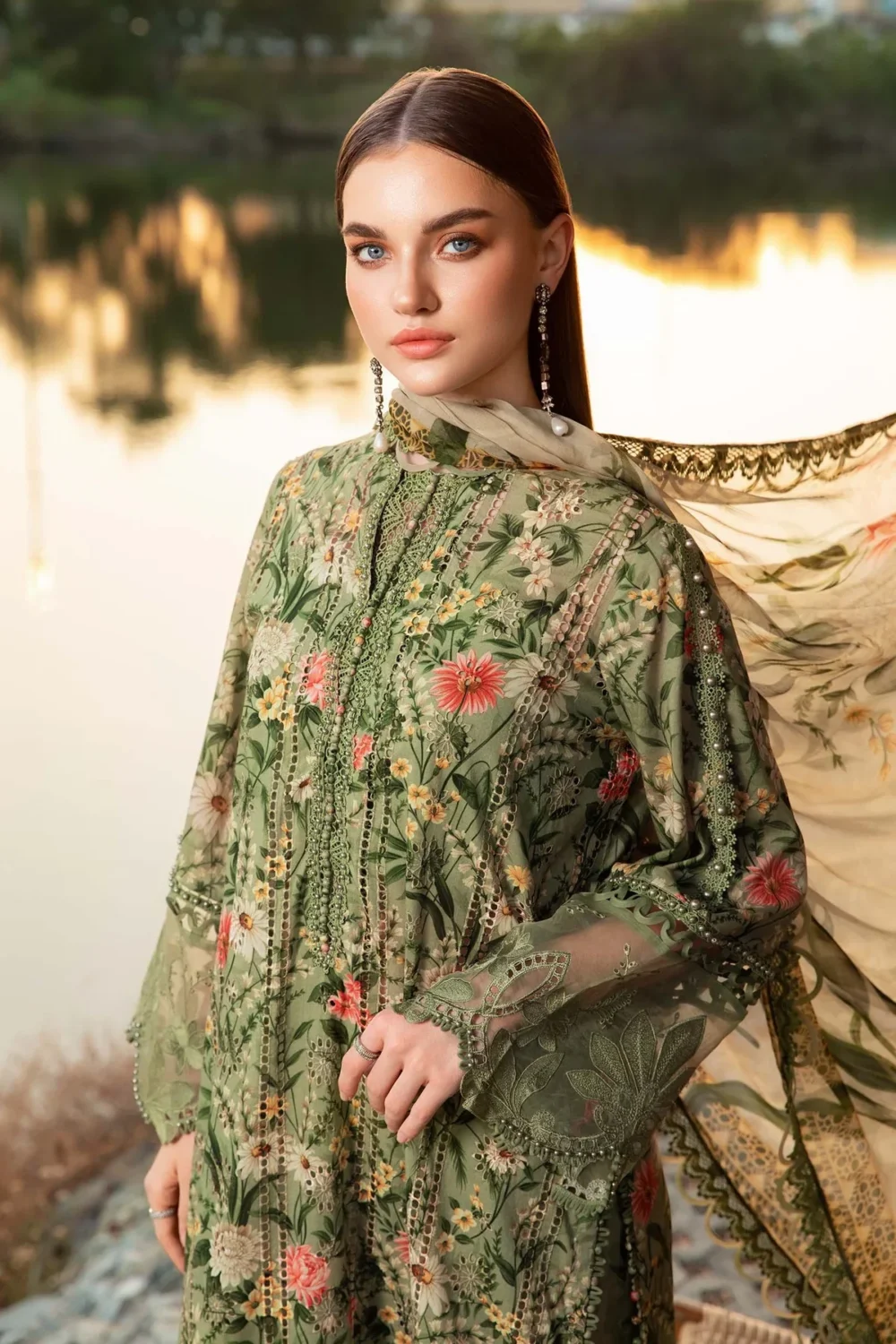 Maria B Unstitched Summer Suit – Printed Bana Dora Lawn with Chiffon Dupatta - Image 2