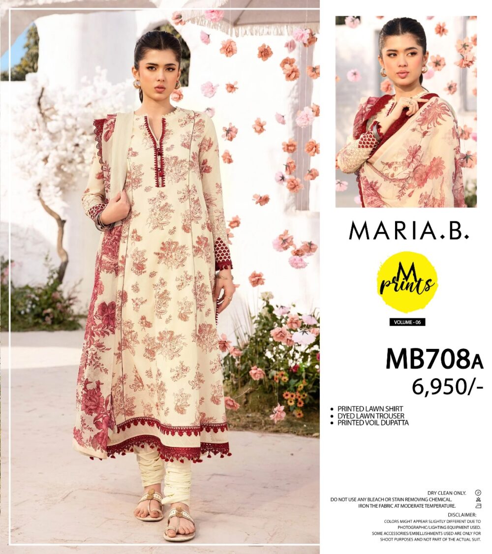 Maria B Printed Lawn,3 pice unstitch suit,summar collection 2025,MB708A