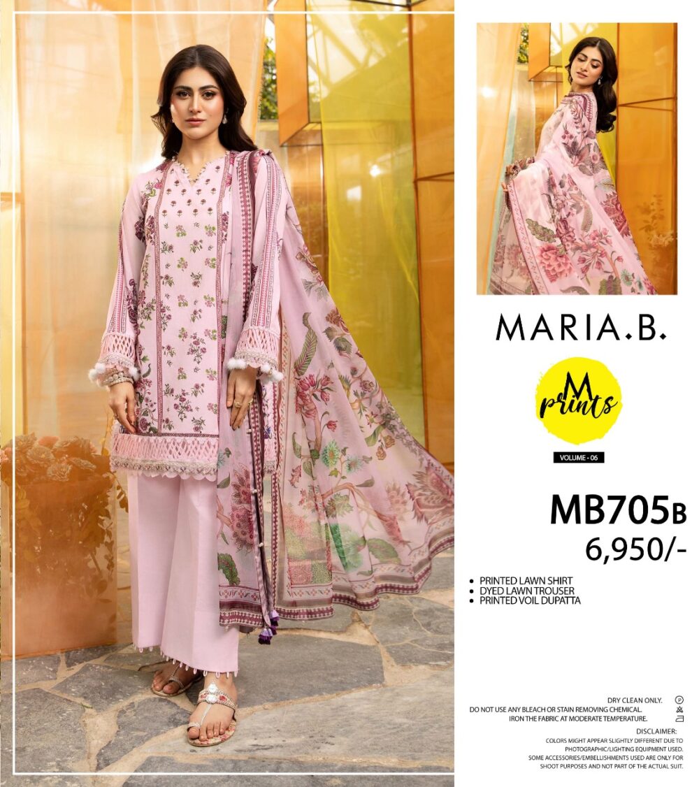 Maria B Printed Lawn,3 pice unstitch suit,summer collection,MB705A
