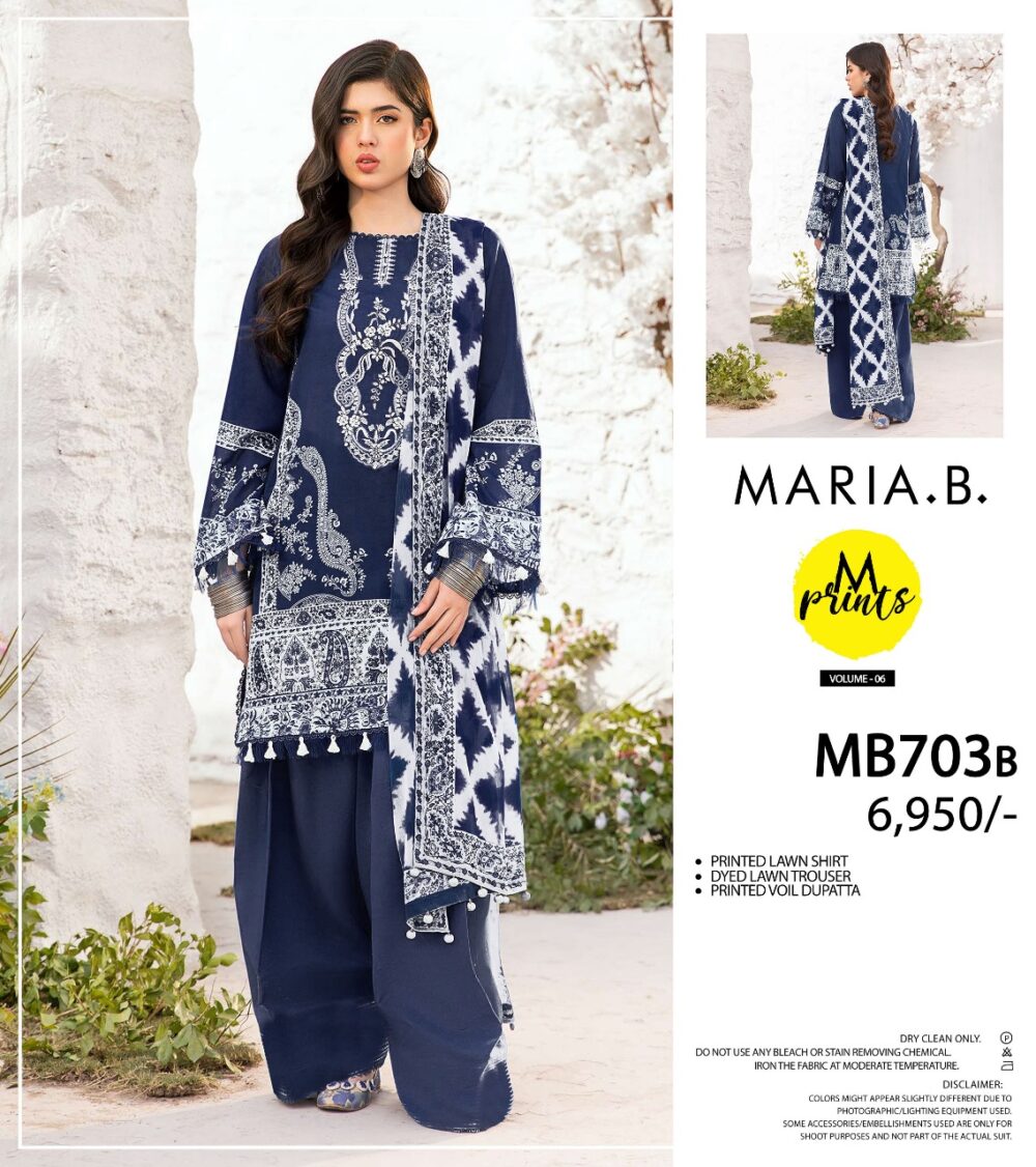 Maria B Printed Lawn,3 pice unstitch suit,Summar Collection 2025,MB703B